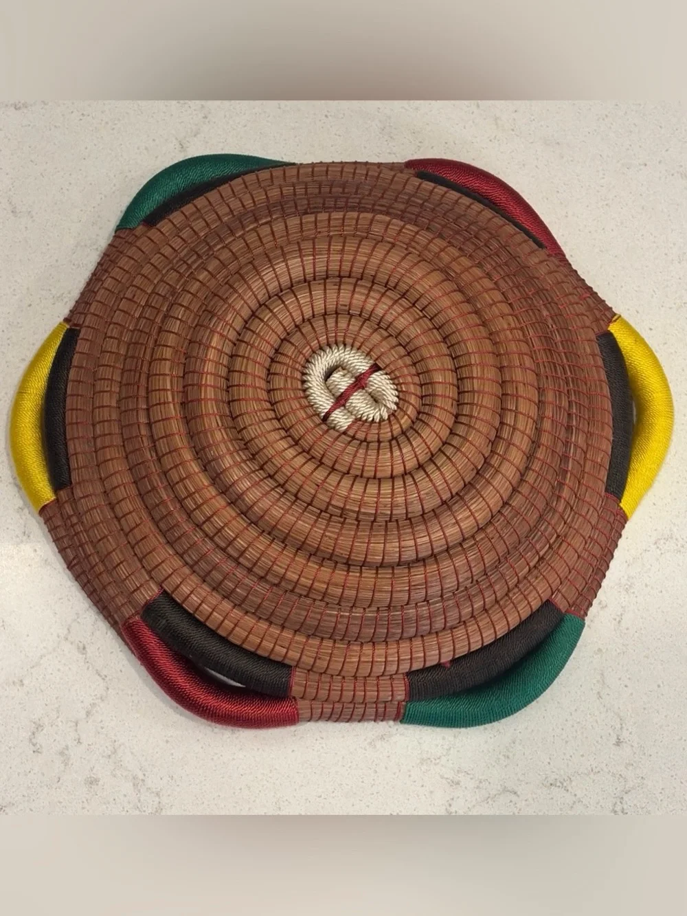 Handwoven Decorative Coiled Basket - Multicolor Brown Accent